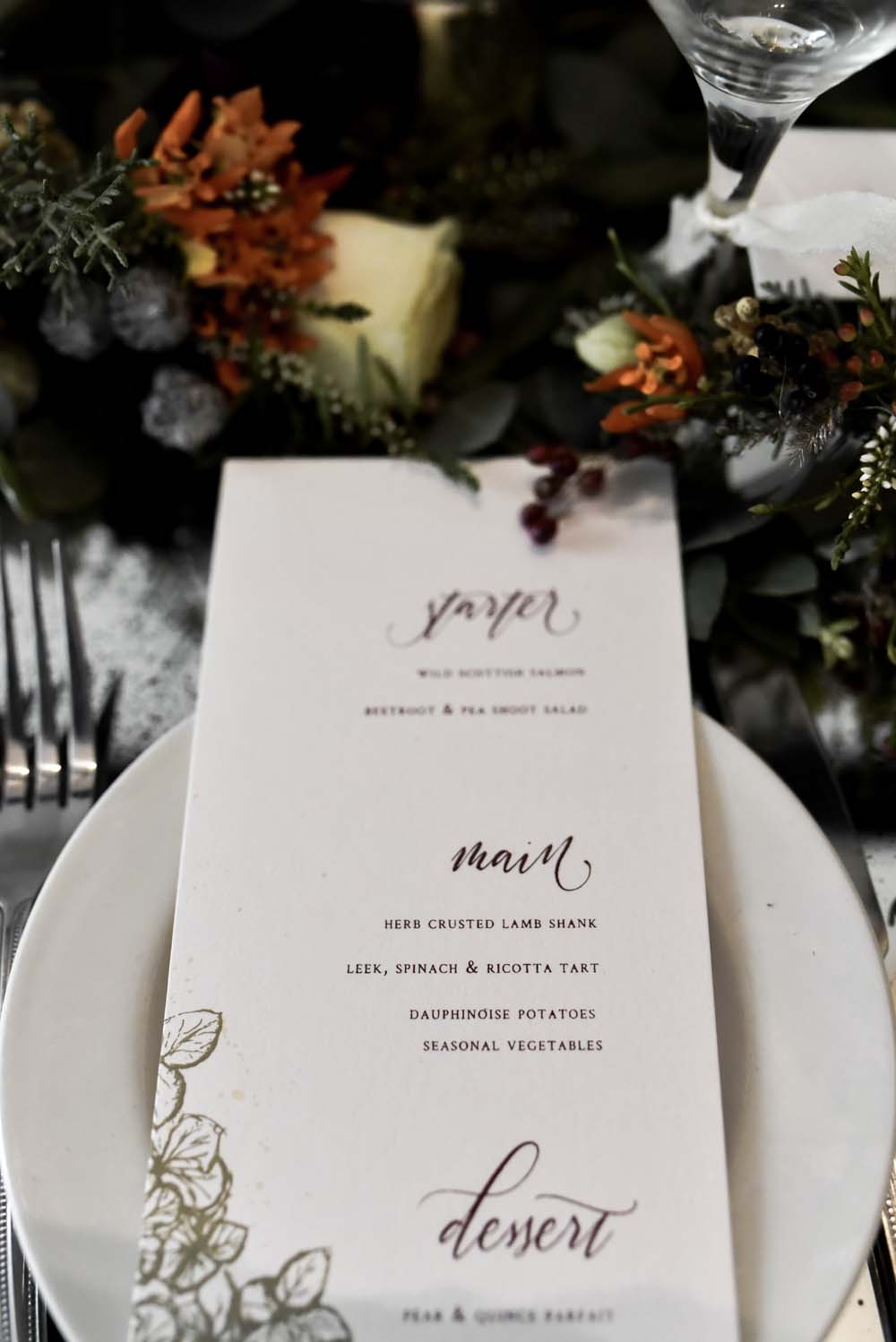 Calligraphy Stationery Botanical Menu Game Of Thrones Wedding Tara Florence