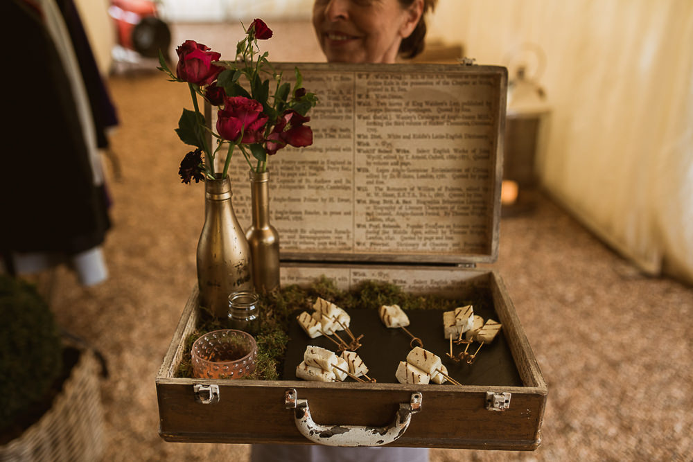 Canapes Suitcase Gate Street Barn Wedding The Springles