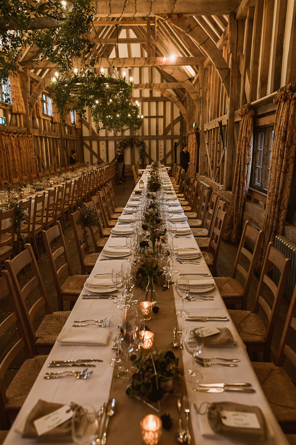 Foliage Greenery Hoop Chandeliers Long Tables Gate Street Barn Wedding The Springles