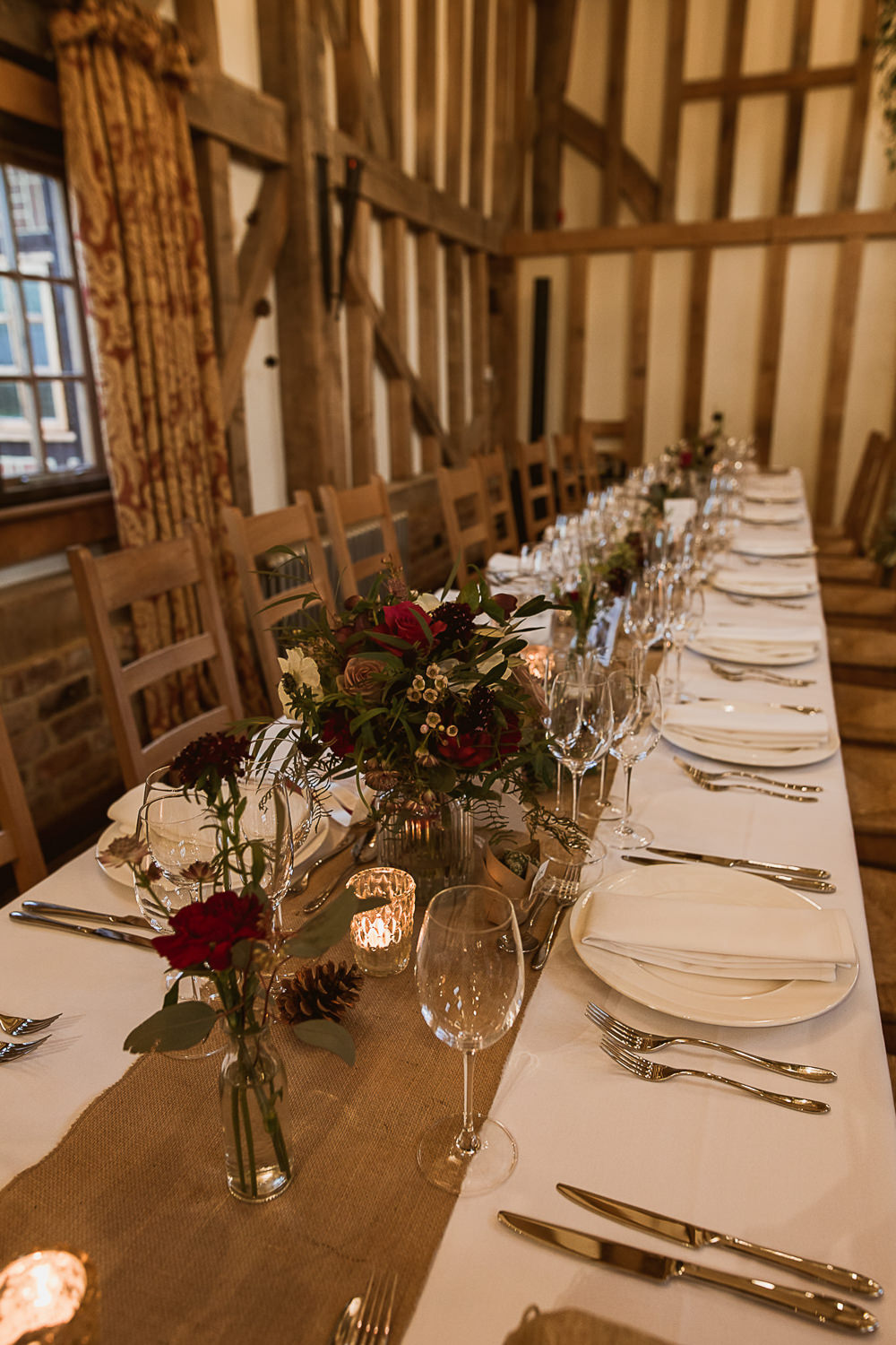 Long Tables Flowers Hessian Runner Burlap Gate Street Barn Wedding The Springles