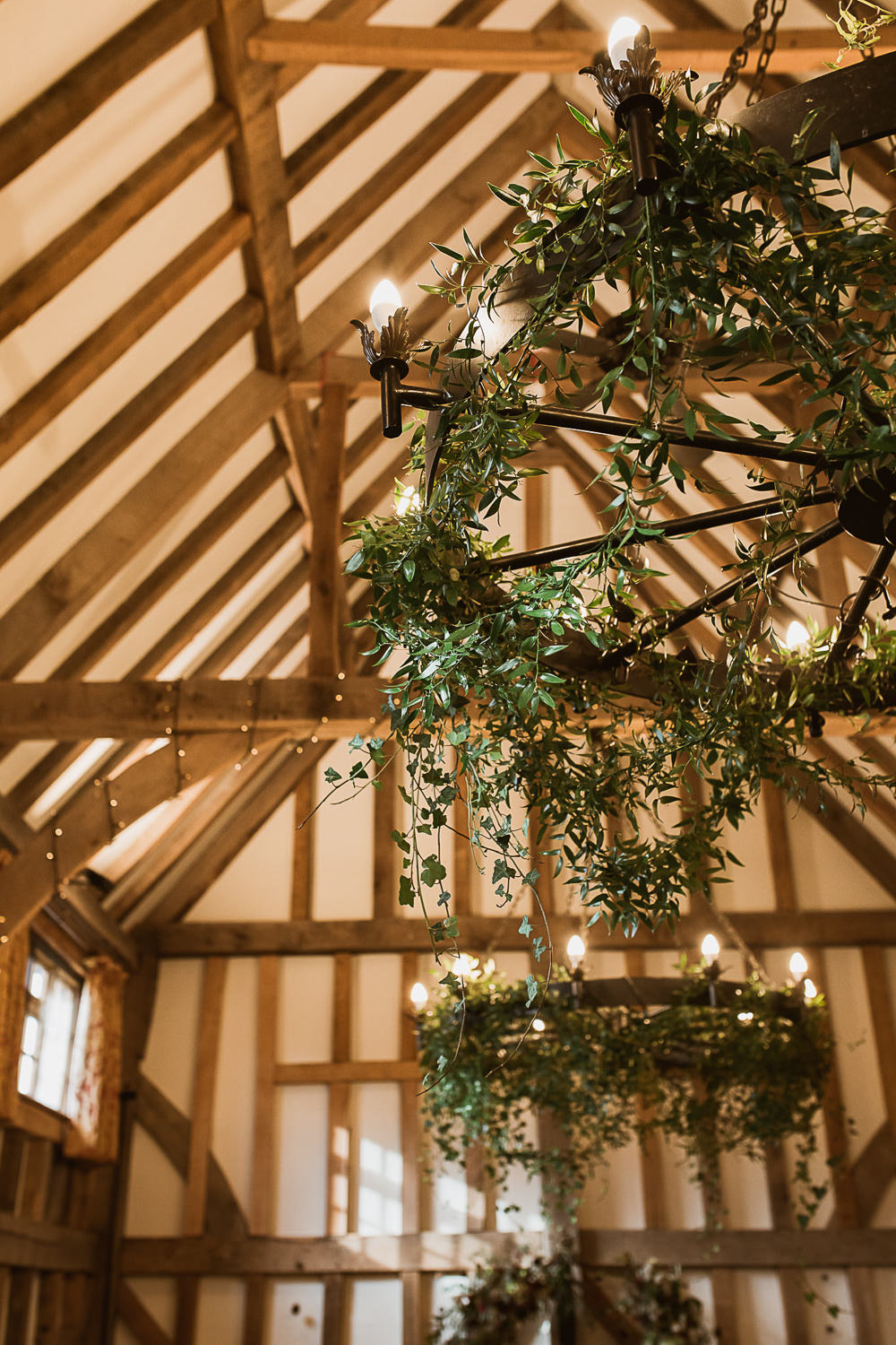 Foliage Greenery Hoop Chandeliers Gate Street Barn Wedding The Springles