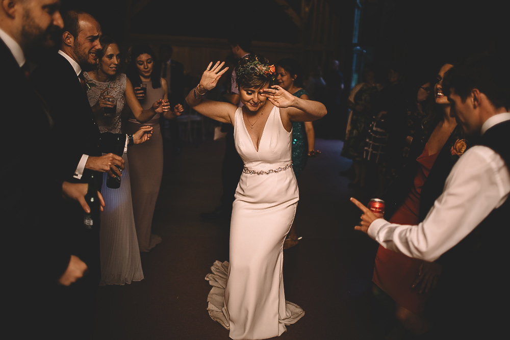 Bride Bridal Dress Gown Alan Hannah Dinah Crepe Belt Train Gilbert Whites House Barn Wedding Carrie Lavers Photography