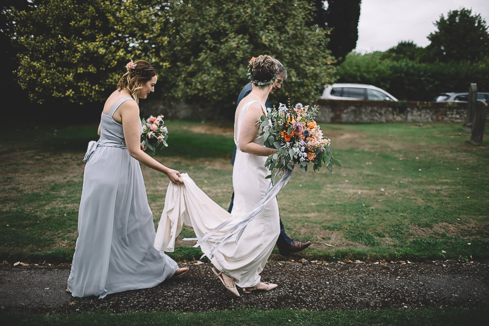 Bride Bridal Dress Gown Alan Hannah Dinah Crepe Belt Train Gilbert Whites House Barn Wedding Carrie Lavers Photography