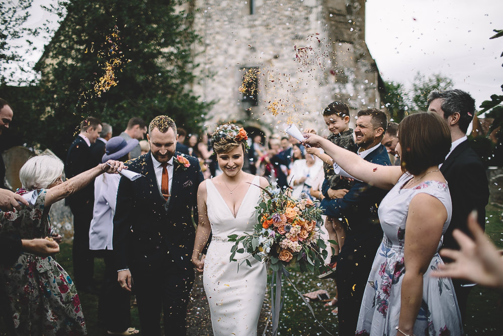 Confetti Throw Gilbert Whites House Barn Wedding Carrie Lavers Photography