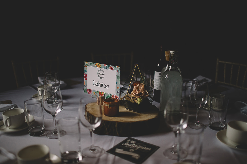 Table Centrepiece Terrarium Log Slice Decor Gilbert Whites House Barn Wedding Carrie Lavers Photography