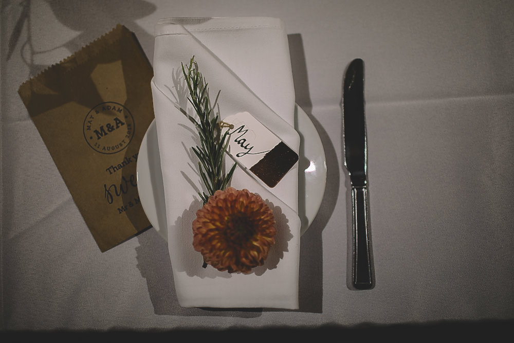 Place Name Setting Luggage Tag Flowers Gilbert Whites House Barn Wedding Carrie Lavers Photography