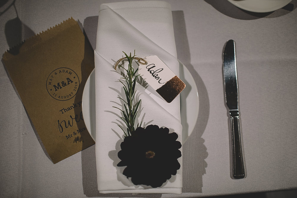 Place Name Setting Luggage Tag Flowers Gilbert Whites House Barn Wedding Carrie Lavers Photography