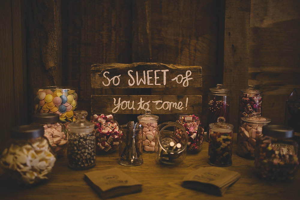 Sweets Swetie Table Station Bar Gilbert Whites House Barn Wedding Carrie Lavers Photography