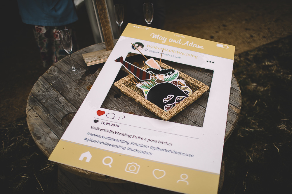 Instagram Photobooth Sign Board Cut Out Gilbert Whites House Barn Wedding Carrie Lavers Photography