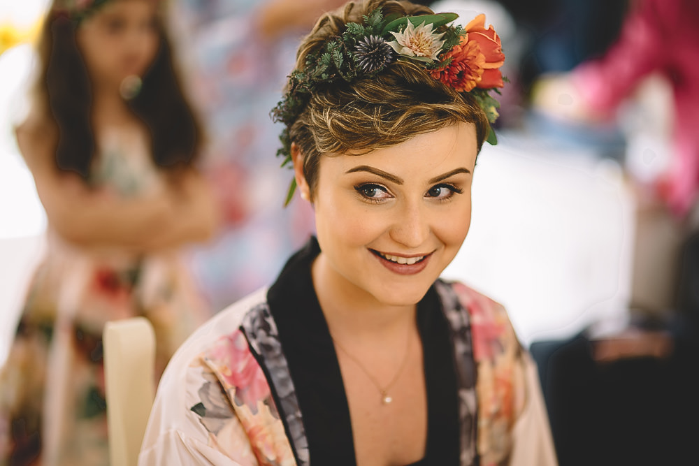 Bride Bridal Hair Flowers Flower Crown Gilbert Whites House Barn Wedding Carrie Lavers Photography