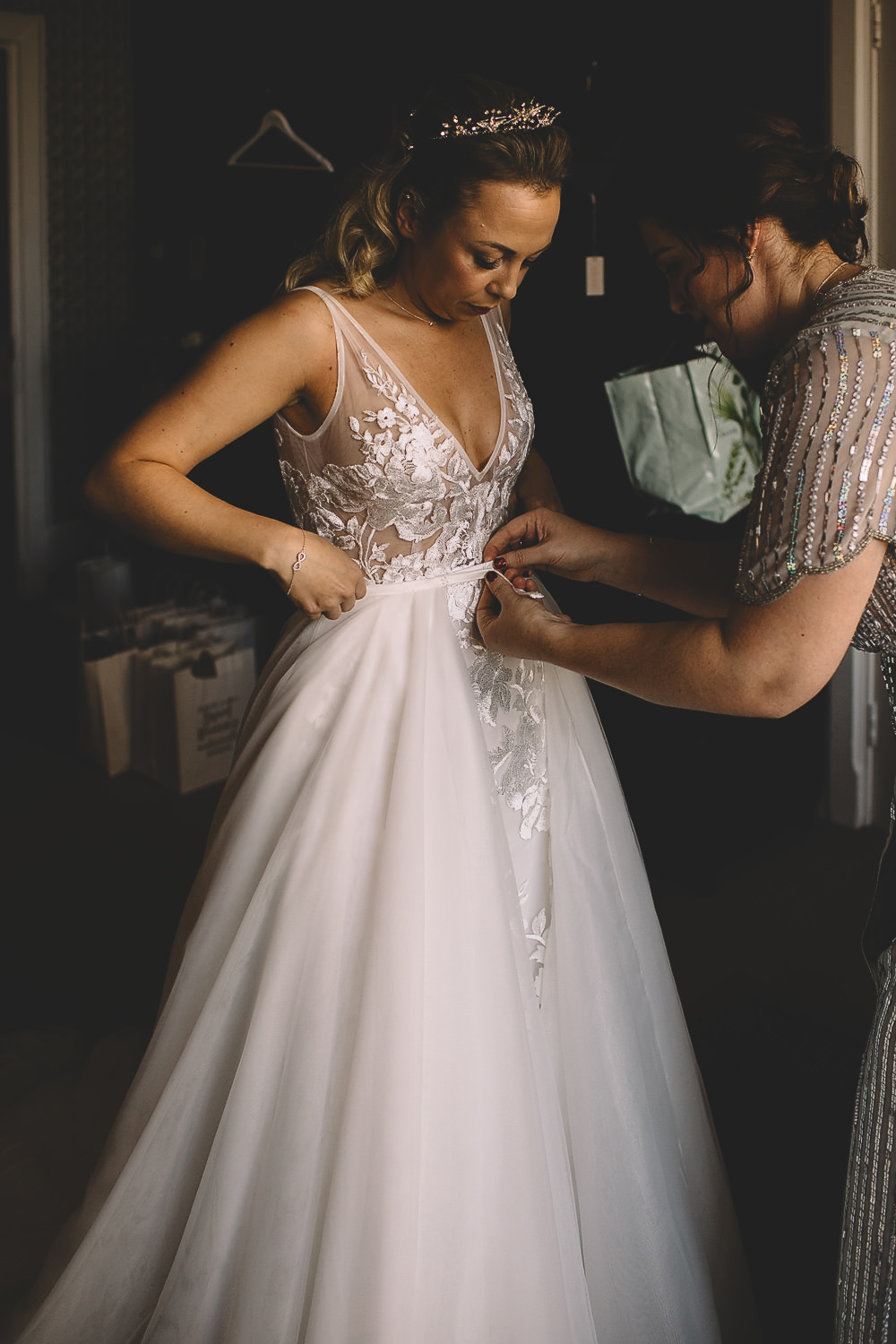 Dress Gown Bride Bridal Made With Love Embroidered Floral Tulle Skirt Straps Train Hampton Manor Wedding Carrie Lavers Photography