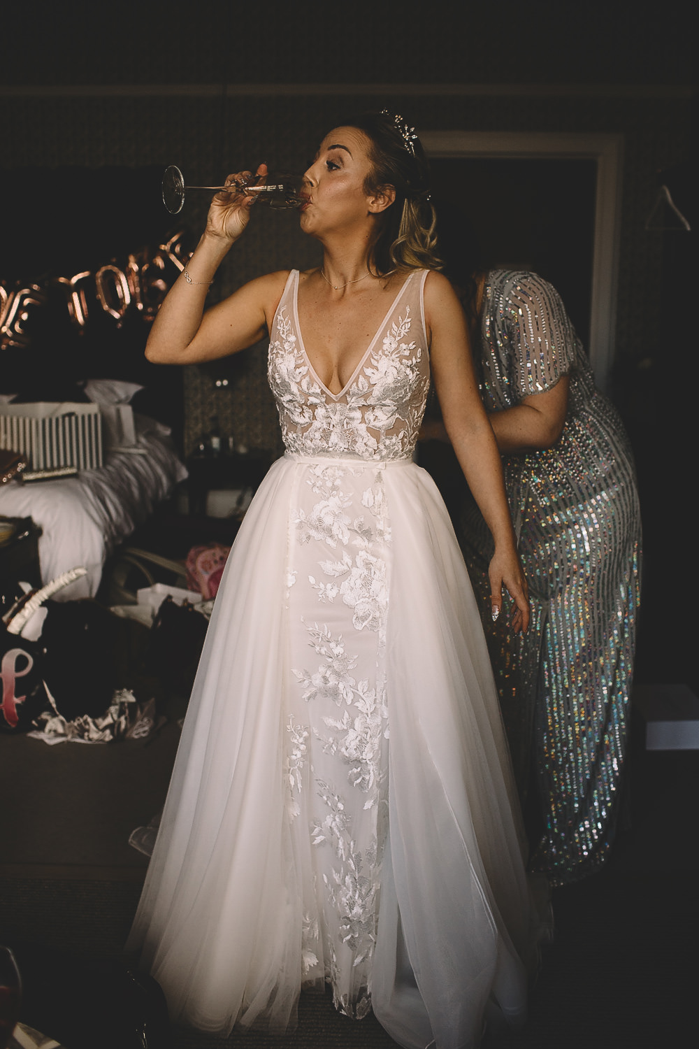 Dress Gown Bride Bridal Made With Love Embroidered Floral Tulle Skirt Straps Train Hampton Manor Wedding Carrie Lavers Photography