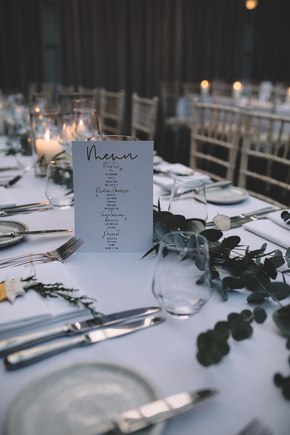Table Tablescape Decor Greenery Foliage Garland Swag Long Hampton Manor Wedding Carrie Lavers Photography