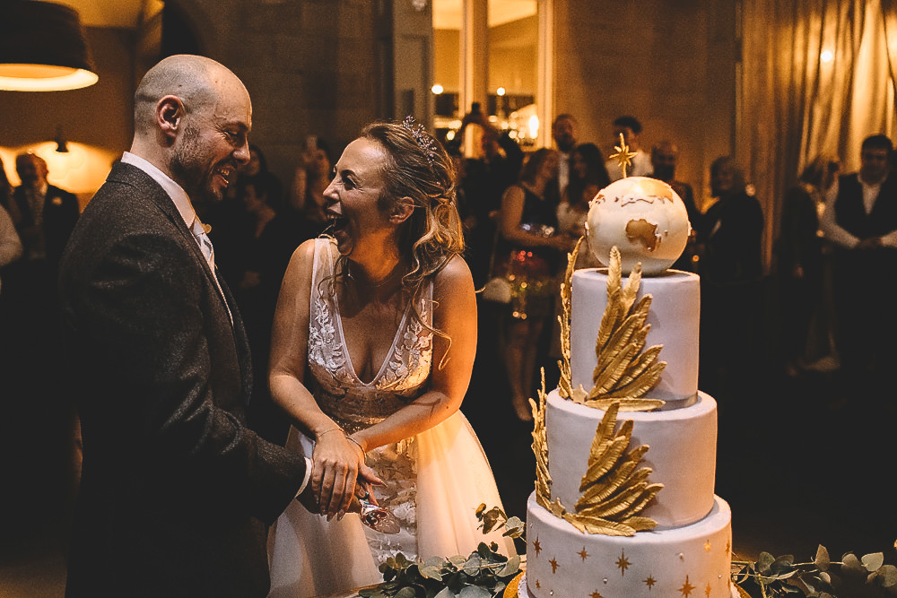 Cake Gold Globe Hampton Manor Wedding Carrie Lavers Photography