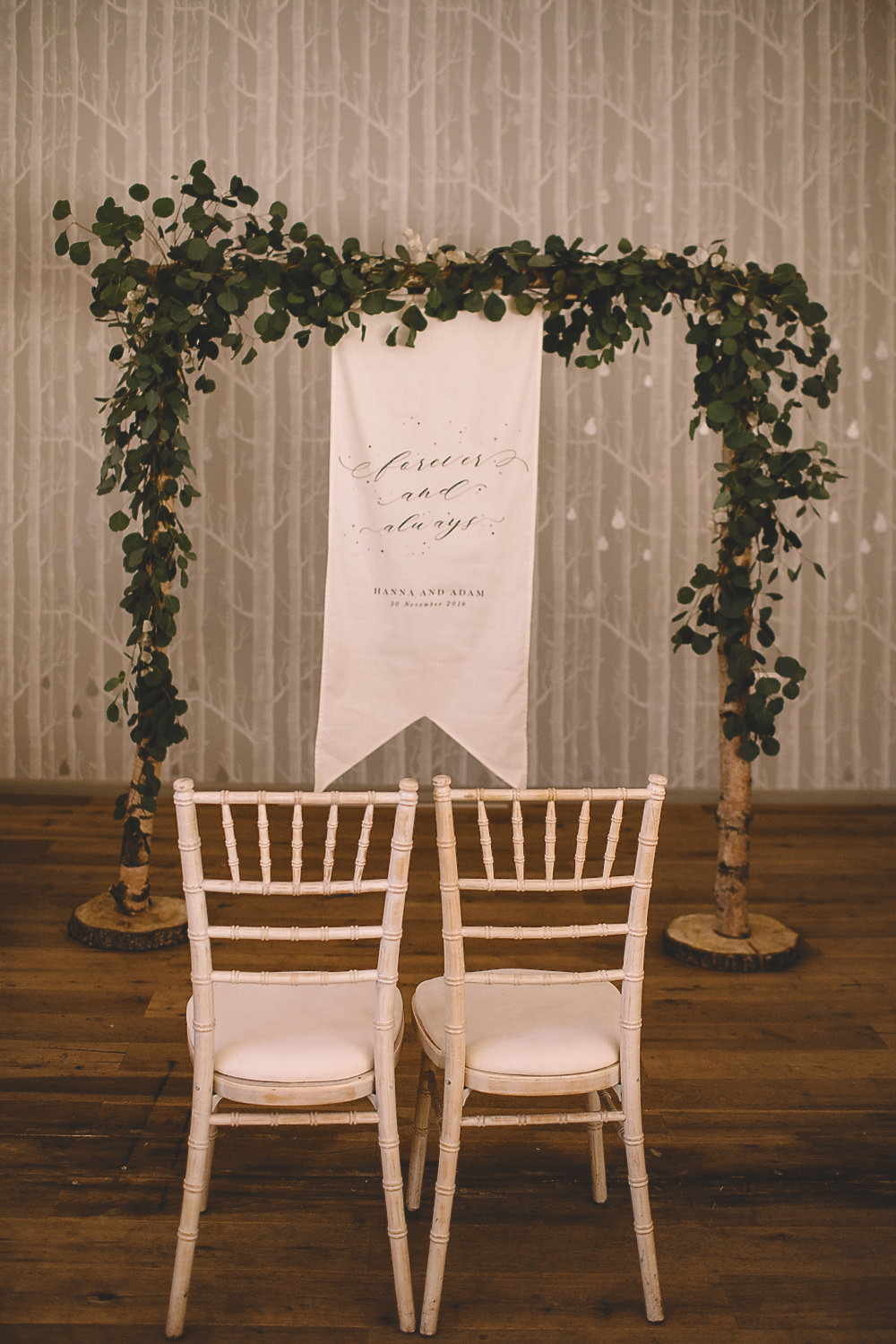Ceremony Aisle Greenery Foliage Arrch Backdrop Banner Hampton Manor Wedding Carrie Lavers Photography