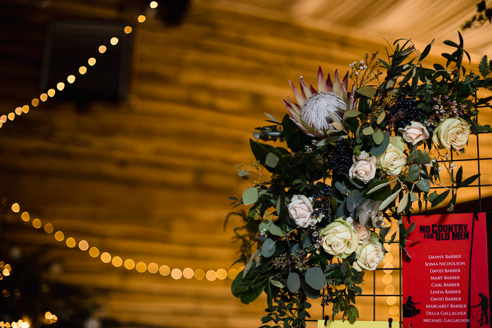 Mesh Table Plan Floral Flowers King Protea Rose Hornington Manor Wedding Chris Barber Photography