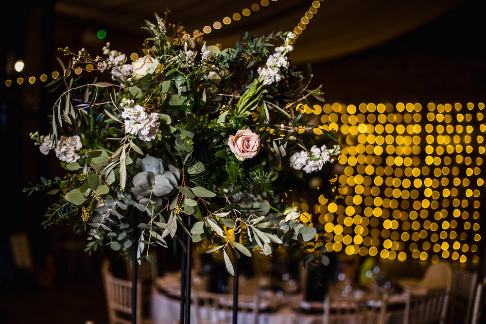 Raised Centre Piece Foliage Greenery Rose Hornington Manor Wedding Chris Barber Photography