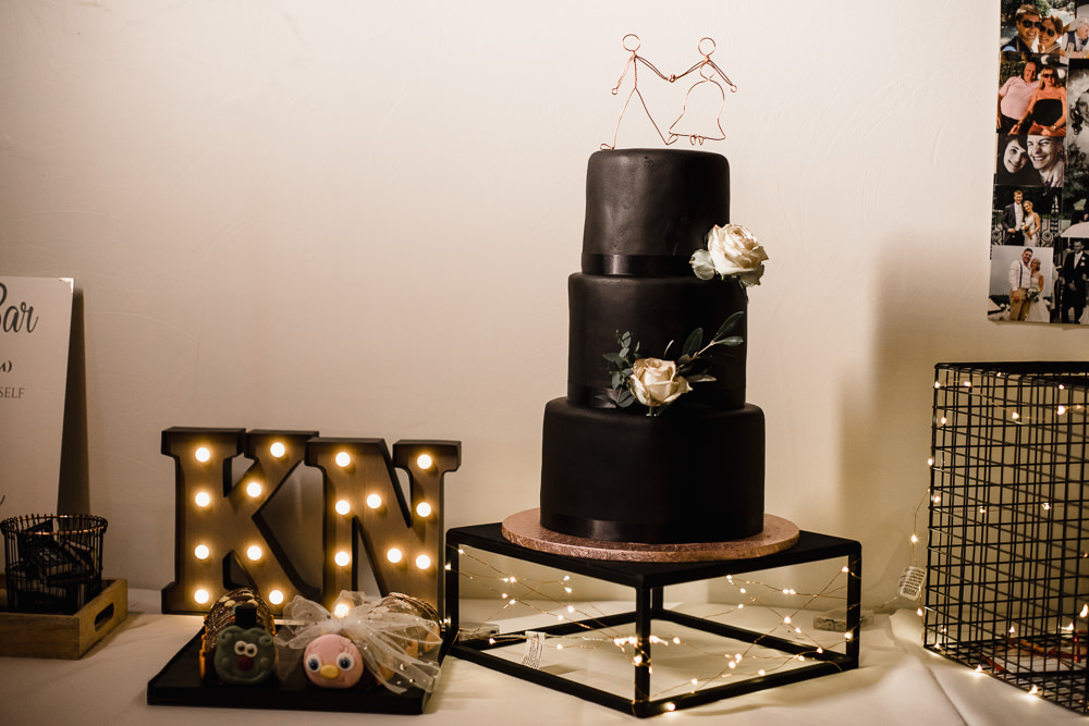 Black Matt Cake Wire Topper Circus Light Letter Hornington Manor Wedding Chris Barber Photography