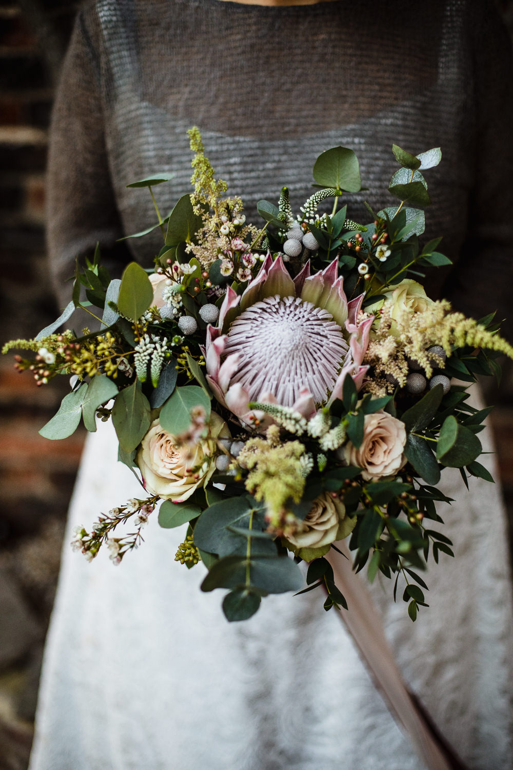 Bride Bridal Bouquet Greenery Rose King Protea Hornington Manor Wedding Chris Barber Photography