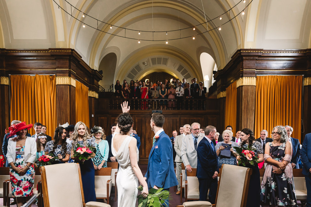 Bride Bridal Dress Gown Bias Cut Art Deco Cowl Back Three Piece Blue Suit Groom Clapton Country Club Wedding Kate Jackson Photography