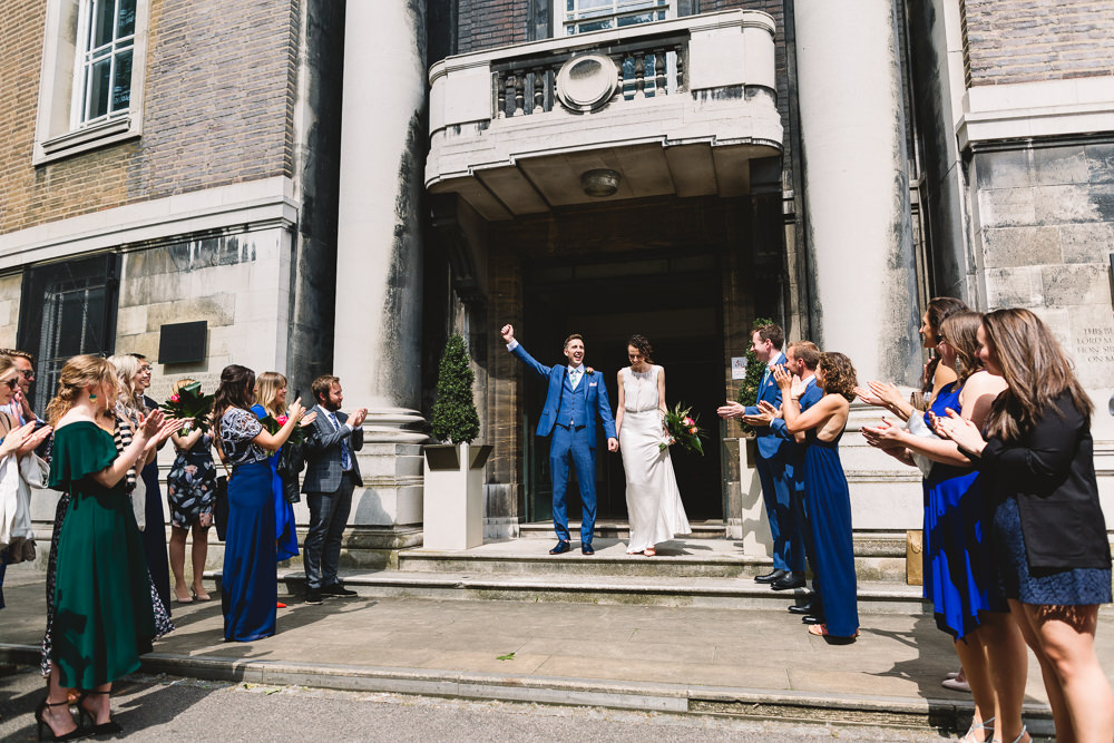 Bride Bridal Dress Gown Bias Cut Art Deco Three Piece Blue Suit Groom Clapton Country Club Wedding Kate Jackson Photography