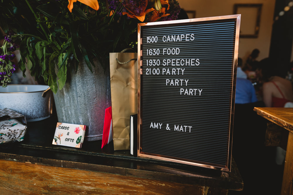 Timings Peg Board Rose Gold Clapton Country Club Wedding Kate Jackson Photography