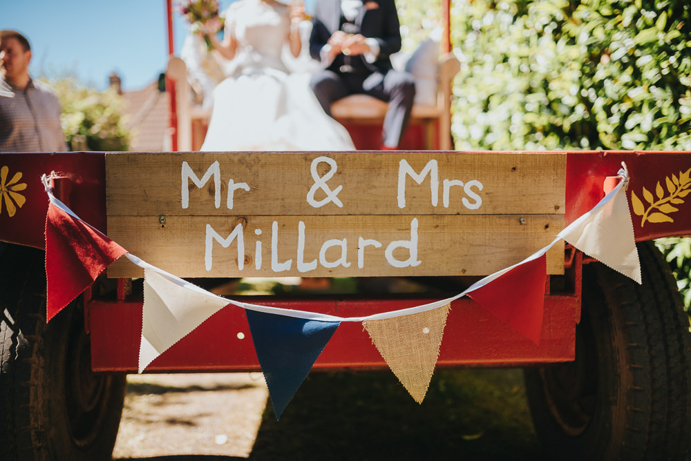 Mr & Mrs Sign Tractor Bunting Kittisford Barton Wedding Joab Smith Photography