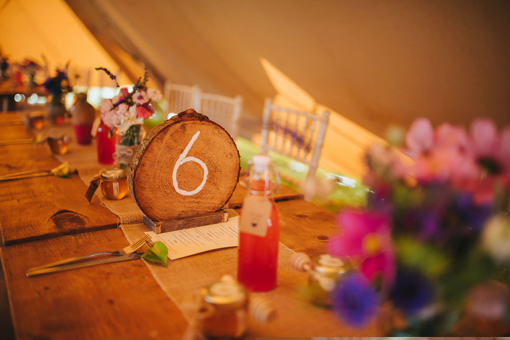 Log Wood Slice Table Number Tipi Kittisford Barton Wedding Joab Smith Photography