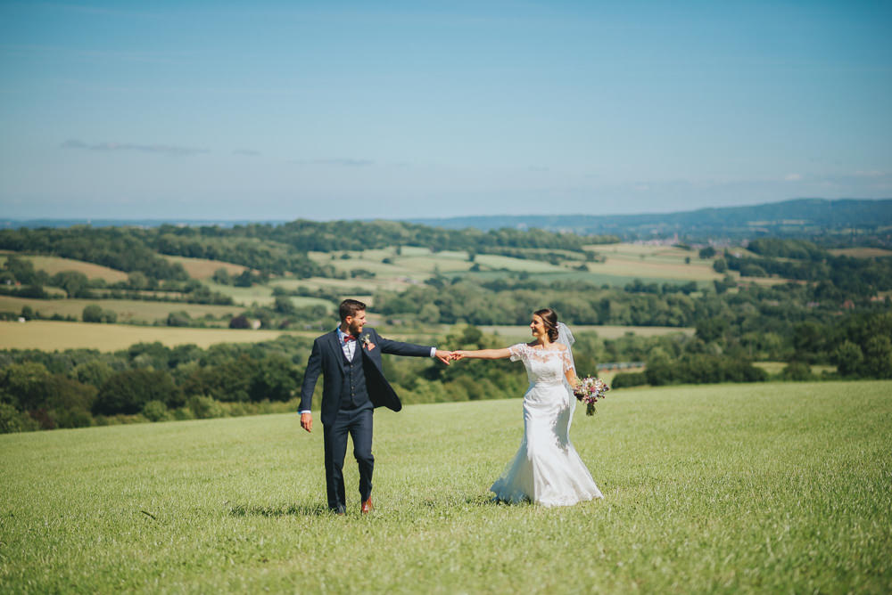 Bride Bridal Dress Gown Sweetheart Bolero Off Shoulder Lace Navy Suit Groom Burgundy Oxblood Bow Tie Veil Kittisford Barton Wedding Joab Smith Photography