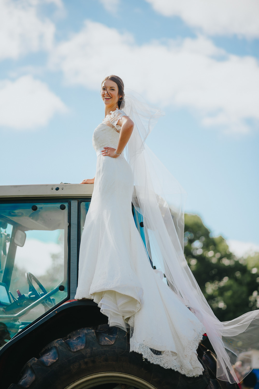 Bride Bridal Dress Gown Sweetheart Bolero Off Shoulder Lace Tractor Kittisford Barton Wedding Joab Smith Photography