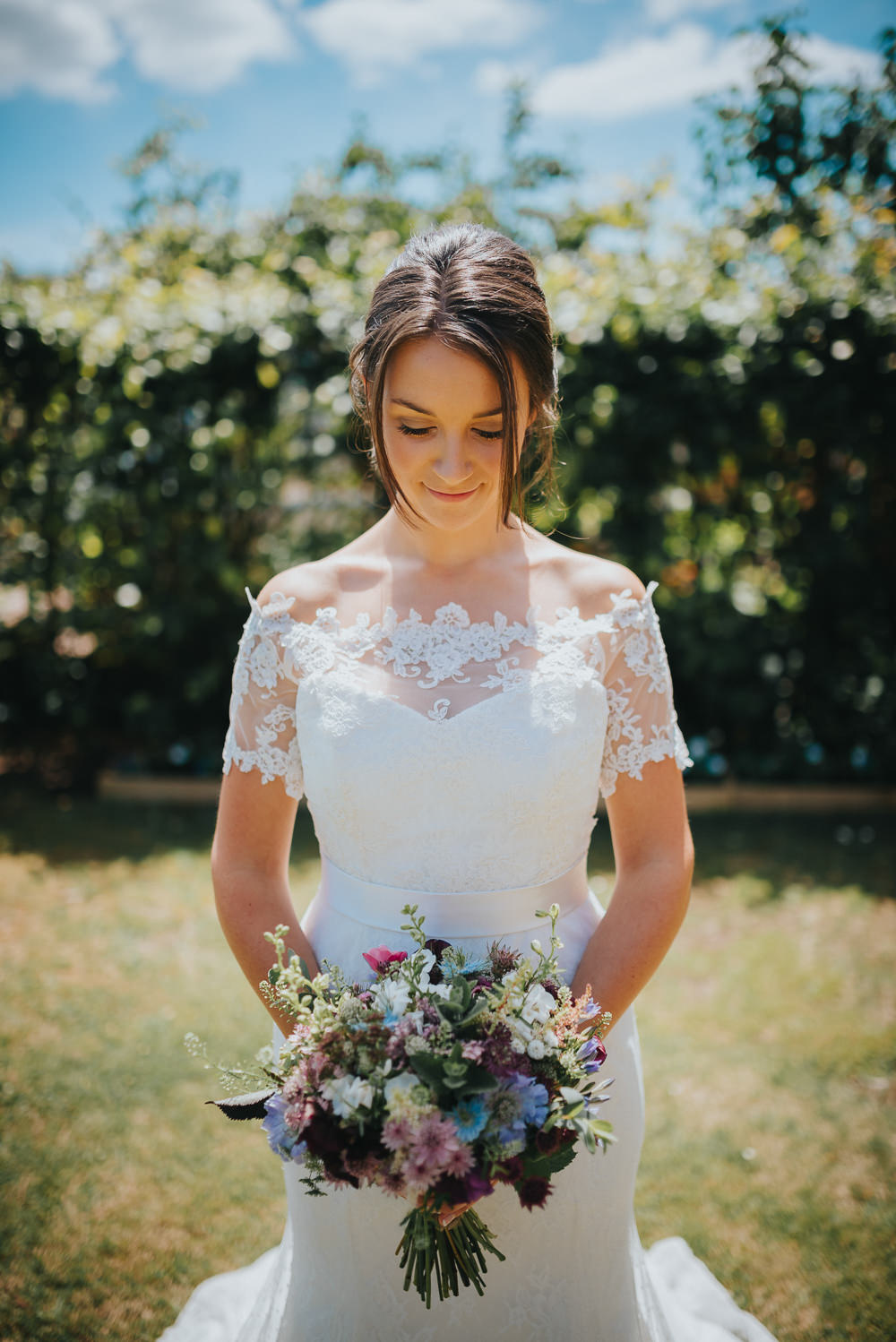Bride Bridal Dress Gown Sweetheart Bolero Off Shoulder Lace Kittisford Barton Wedding Joab Smith Photography
