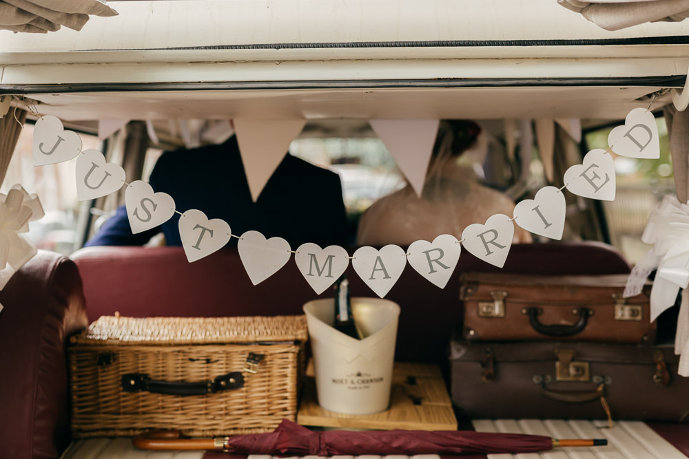 Just Married Bunting VW Campervan Left Bank Leeds Wedding Amber Marie Photography