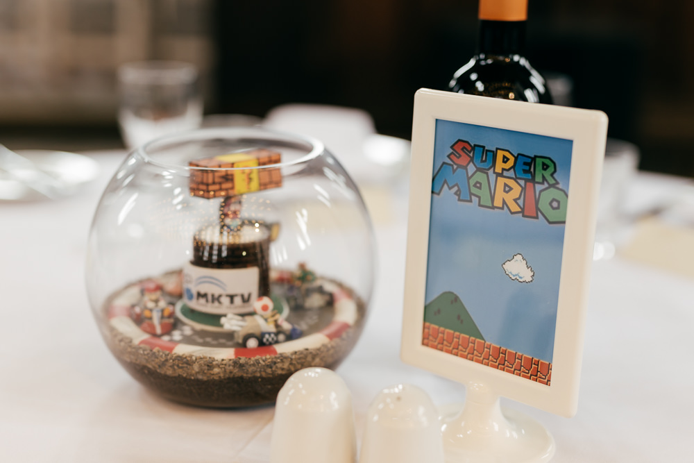Super Mario Table Centre Fish Bowl Left Bank Leeds Wedding Amber Marie Photography