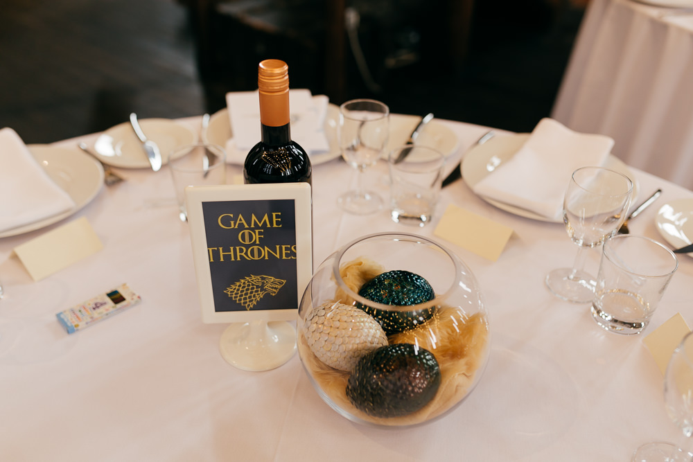 Game of Thrones Fish Bowl Table Centre Left Bank Leeds Wedding Amber Marie Photography