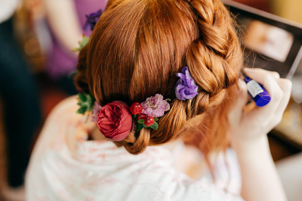Bride Bridal Halo Braid Plait Flower Left Bank Leeds Wedding Amber Marie Photography