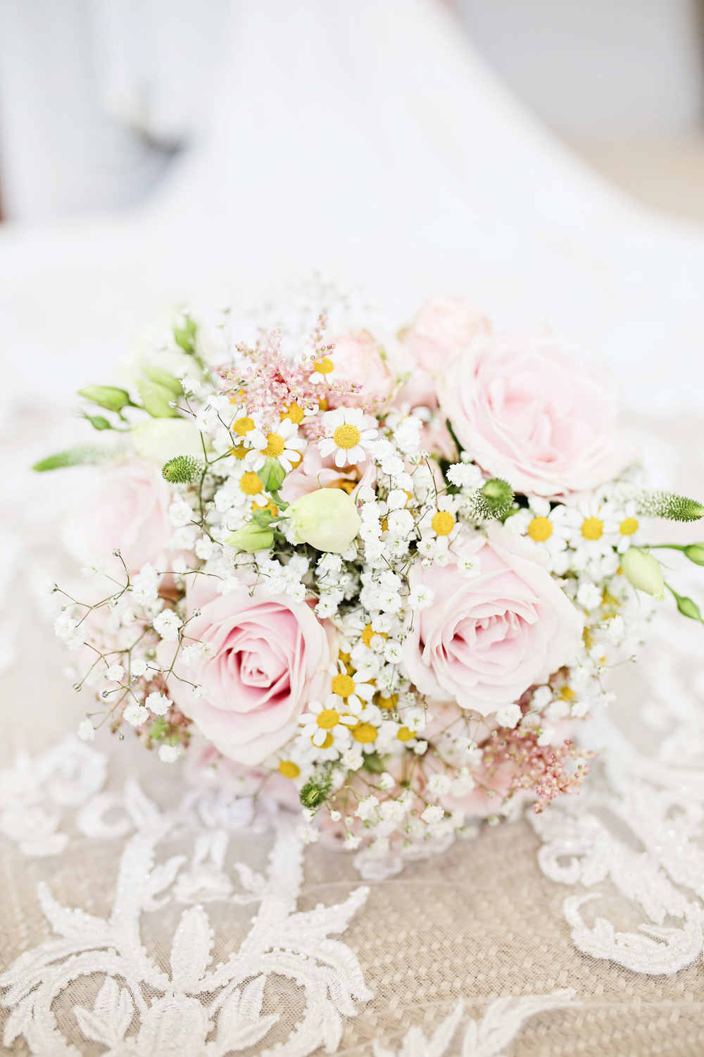 Bouquet Flowers Bride Bridal Pink Rose Gypsophila Daisy Milling Barn Wedding Victoria Mitchell Photography