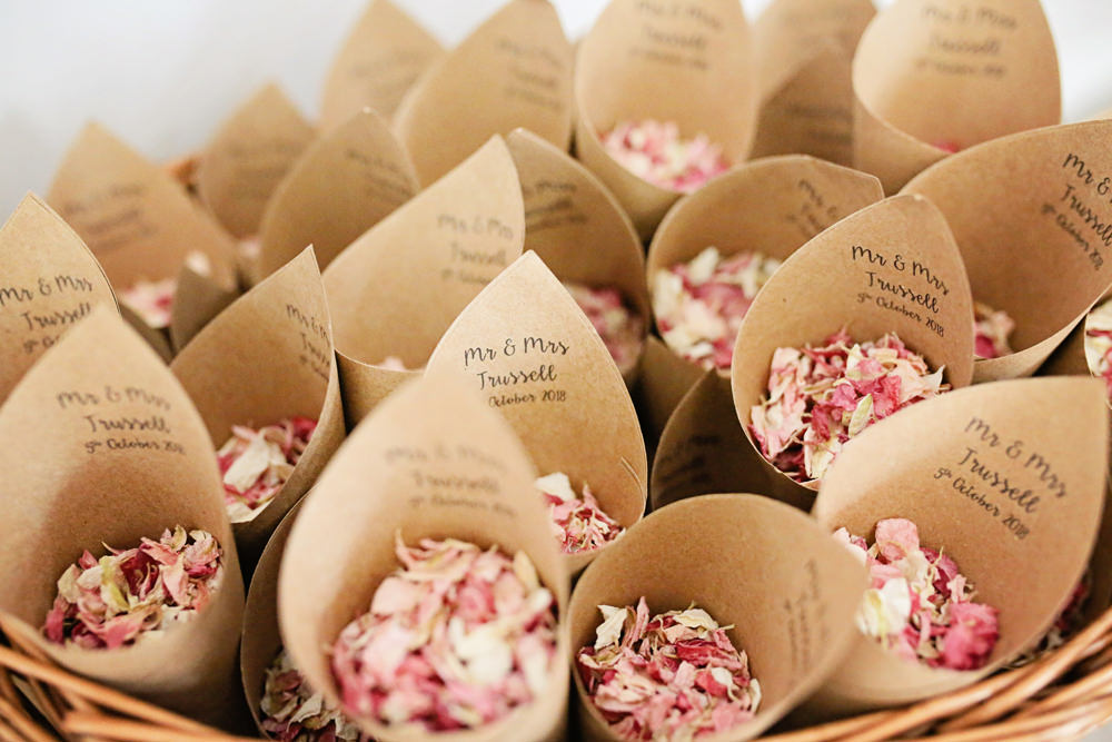 Confetti Cones Basket Personalised Petals Milling Barn Wedding Victoria Mitchell Photography