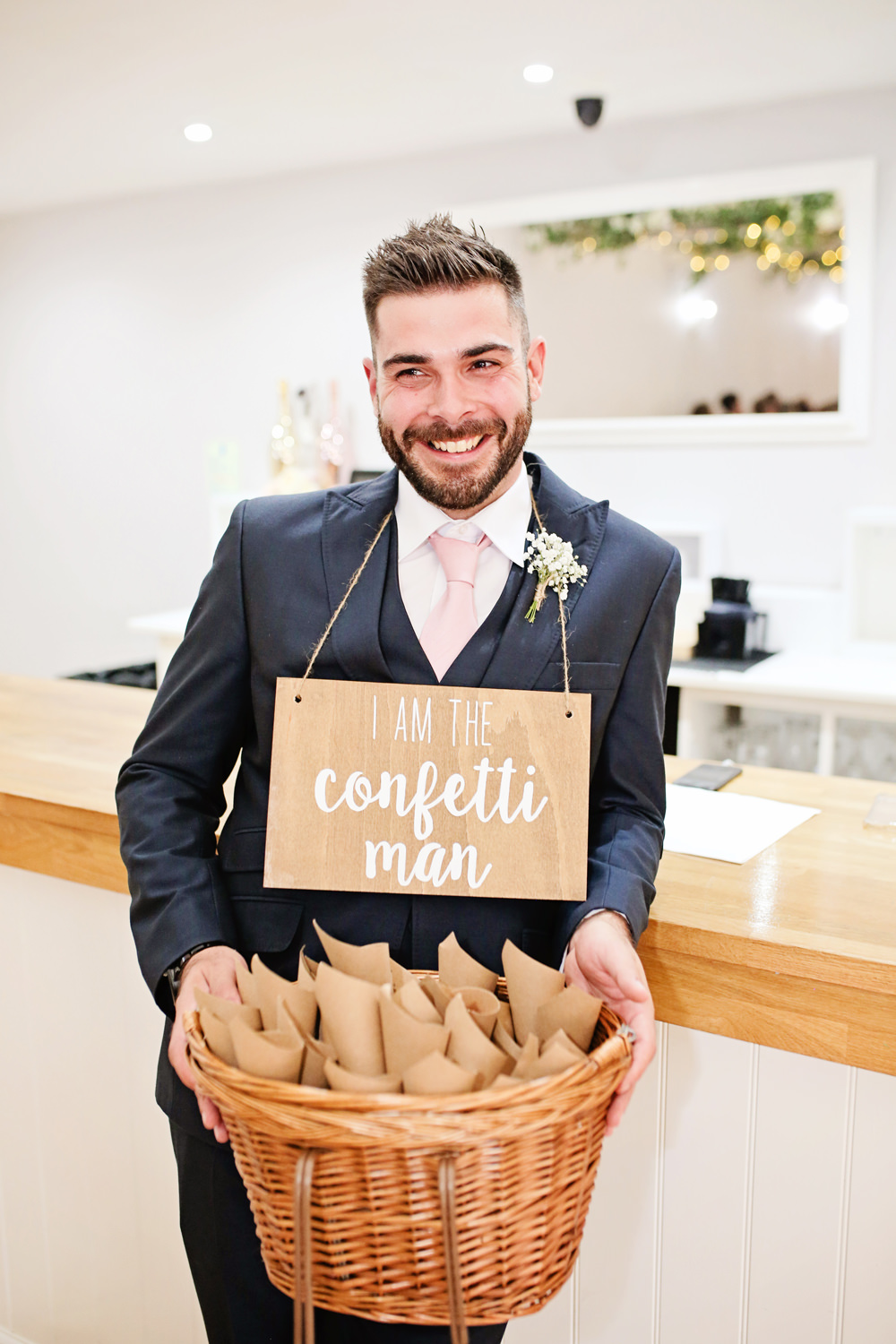 Confetti Groomsmen Sign Basket Signage Milling Barn Wedding Victoria Mitchell Photography