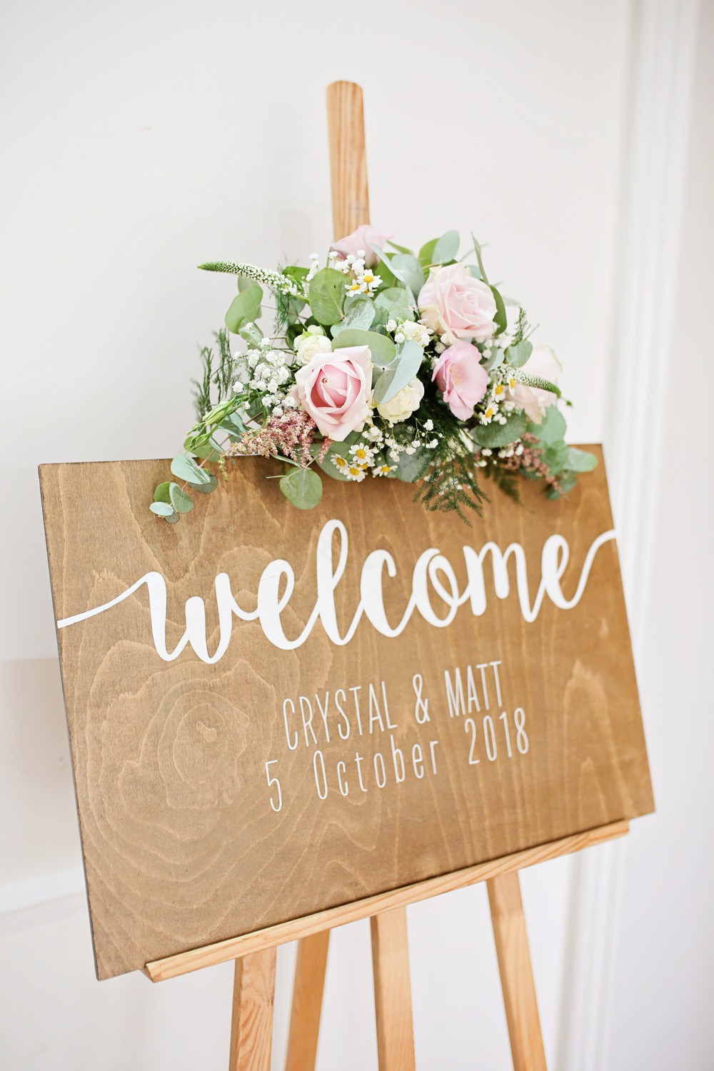 Wooden Sign Signage Calligraphy Lettering Welcome Flowers Milling Barn Wedding Victoria Mitchell Photography