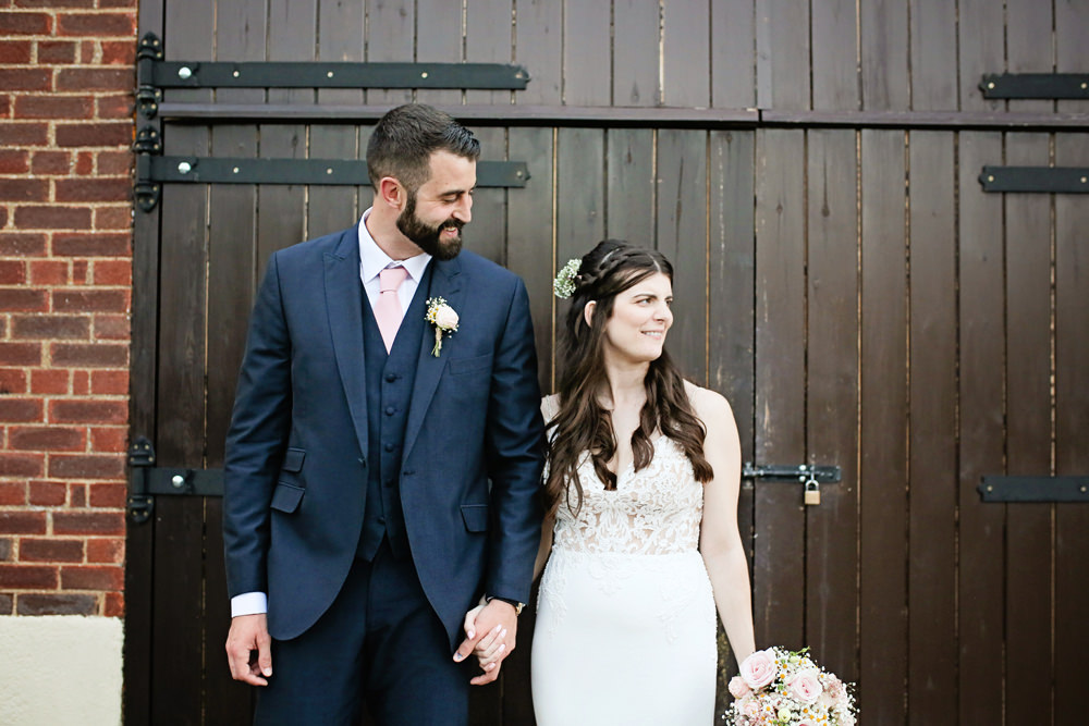 Groom Suit Navy Pink Tie Groomsmen Milling Barn Wedding Victoria Mitchell Photography