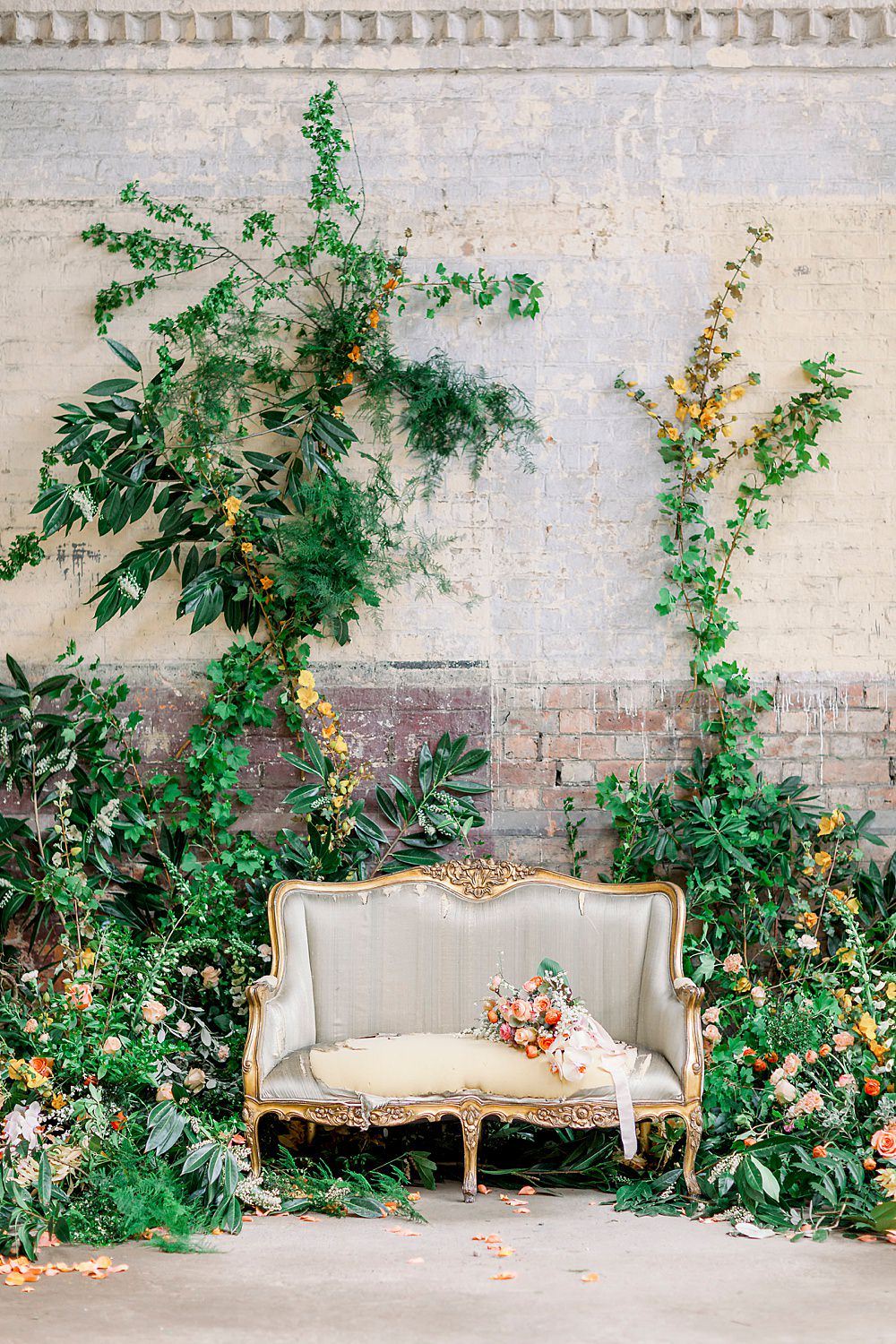 Backdrop Greenery Foliage Wall Installation Flowers Natural Boho Industrial Wedding Ideas Jo Bradbury Photography