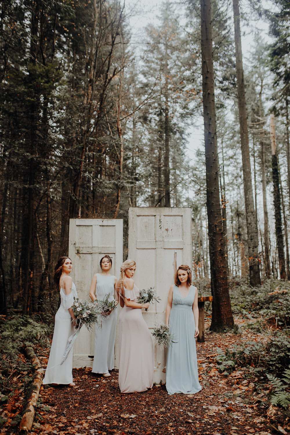 Door Backdrop Bride Bridesmaids Outdoor Woodland Wedding Ideas Geometric Meraki Wedding Photography
