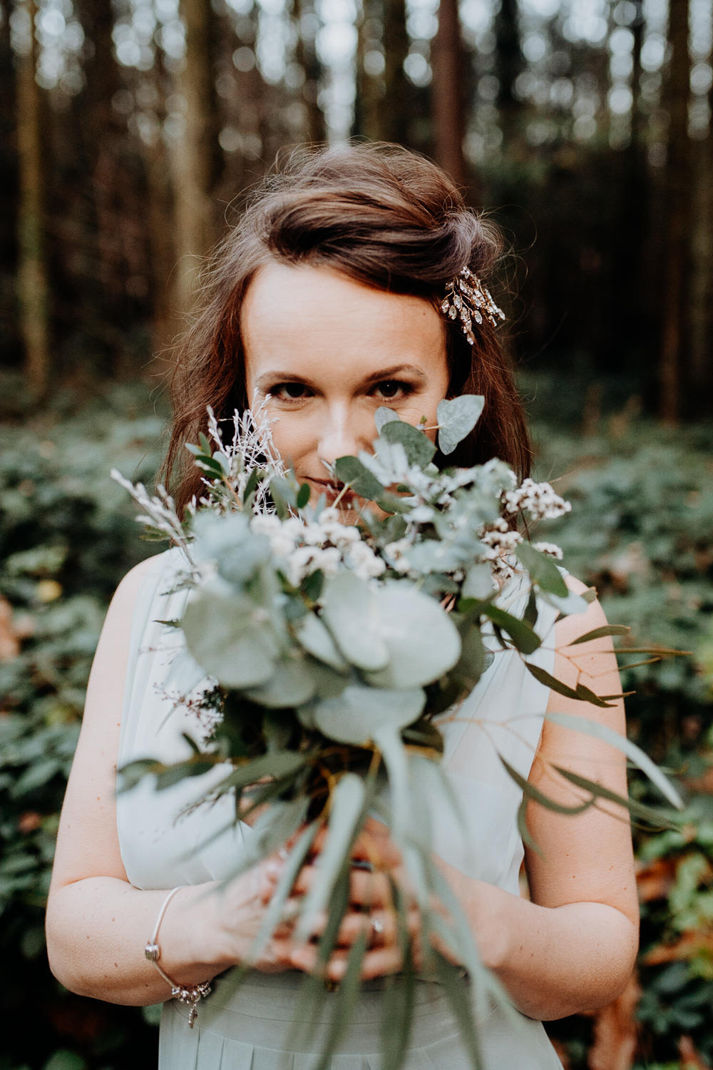 Bouquets Bride Bridal Bridesmaid Flowers Foliage Greenery Brunia Berries Anemones Ranunculus Outdoor Woodland Wedding Ideas Geometric Meraki Wedding Photography