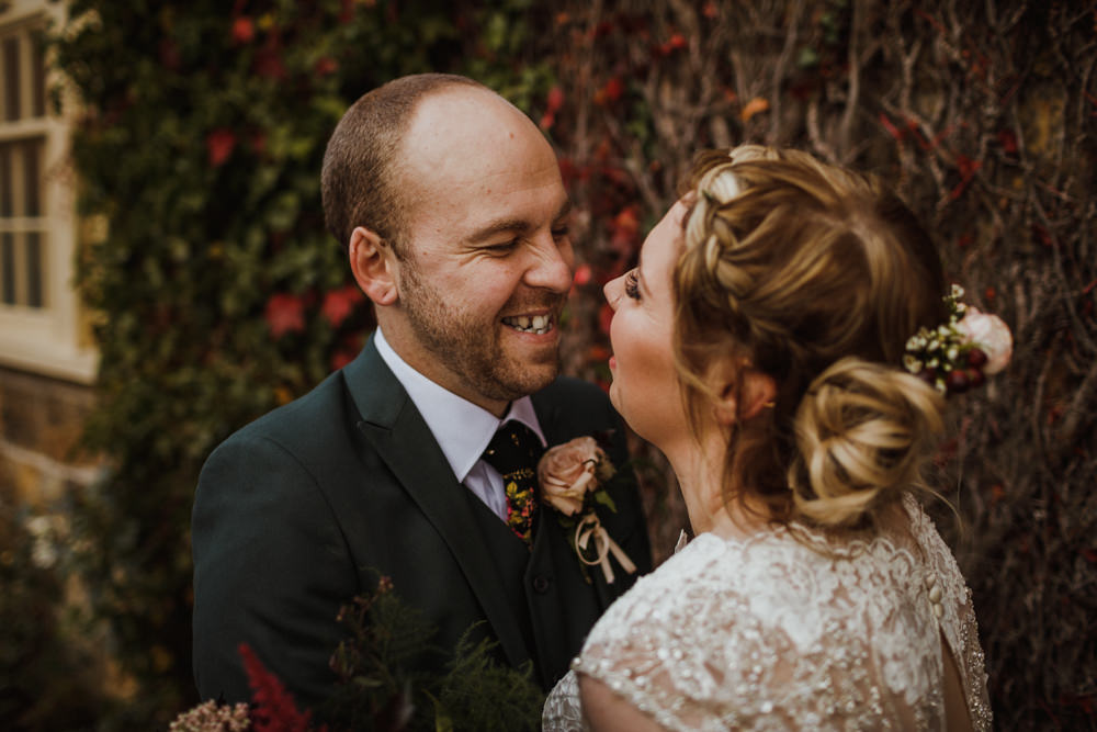 Groom Suit Floral Tie Autumn Ox Pasture Hall Wedding Photography34