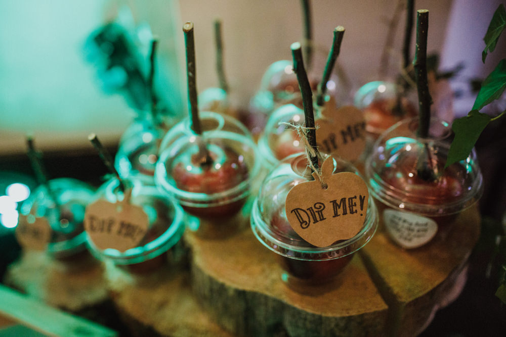 Dipping Apples Sweets Treats Dessert Food Bar Station Table Autumn Autumnal Ox Pasture Hall Wedding Photography34