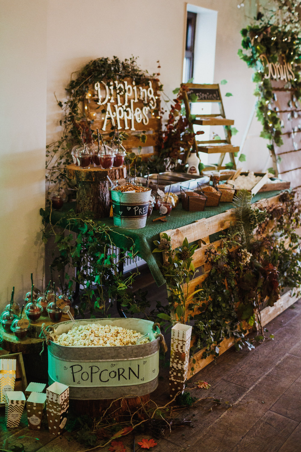 Dipping Apples Sweets Treats Dessert Food Bar Station Table Autumn Autumnal Ox Pasture Hall Wedding Photography34