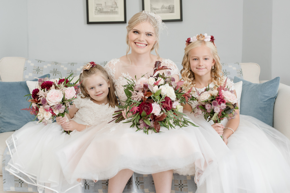 Bride Bridal Short Tea Length Dress Lace V Neck Short Sleeved Flower Girls Blush Burgundy Penally Abbey Wedding Eleanor Jane Photography