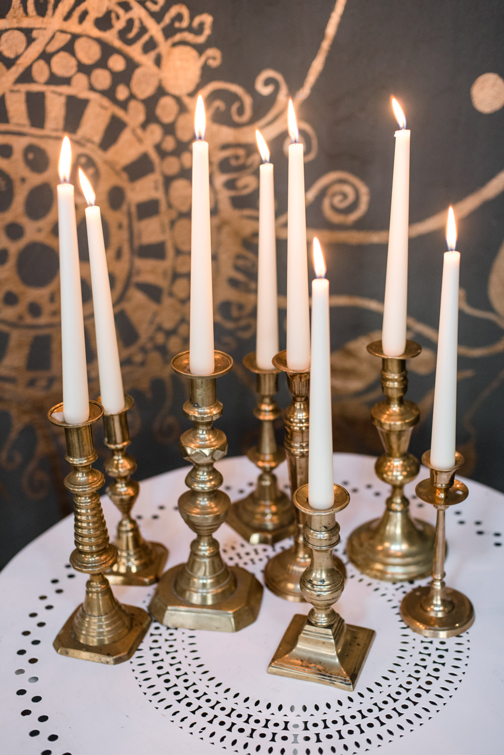 Brass Candlesticks Penally Abbey Wedding Eleanor Jane Photography