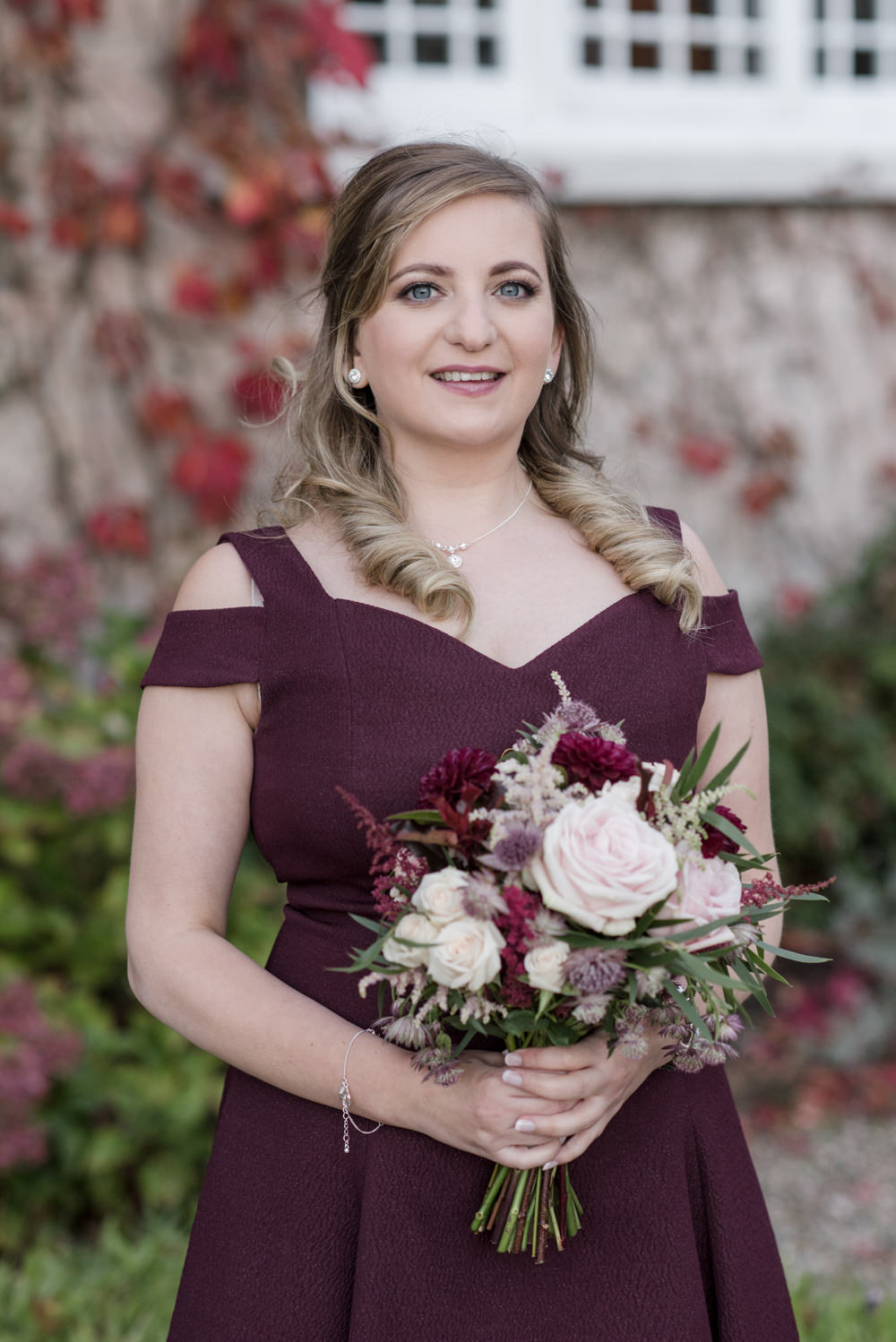Wine Burgundy Bridesmaid Penally Abbey Wedding Eleanor Jane Photography