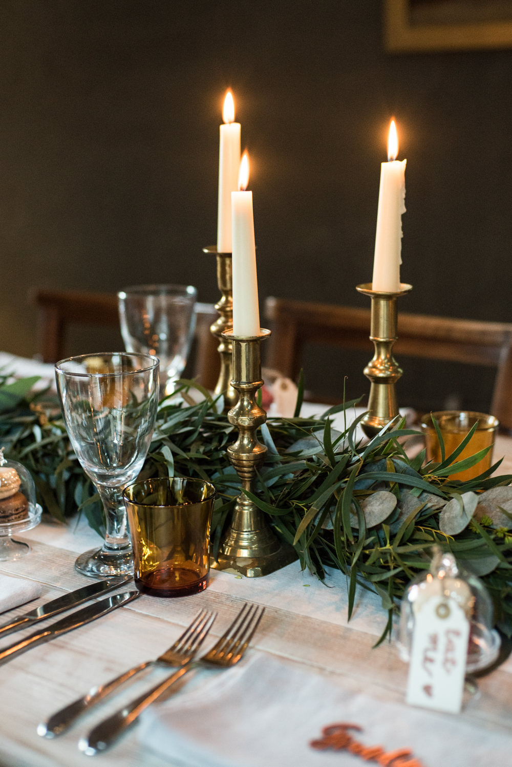 Foliage Garland Brass Candlesticks Penally Abbey Wedding Eleanor Jane Photography